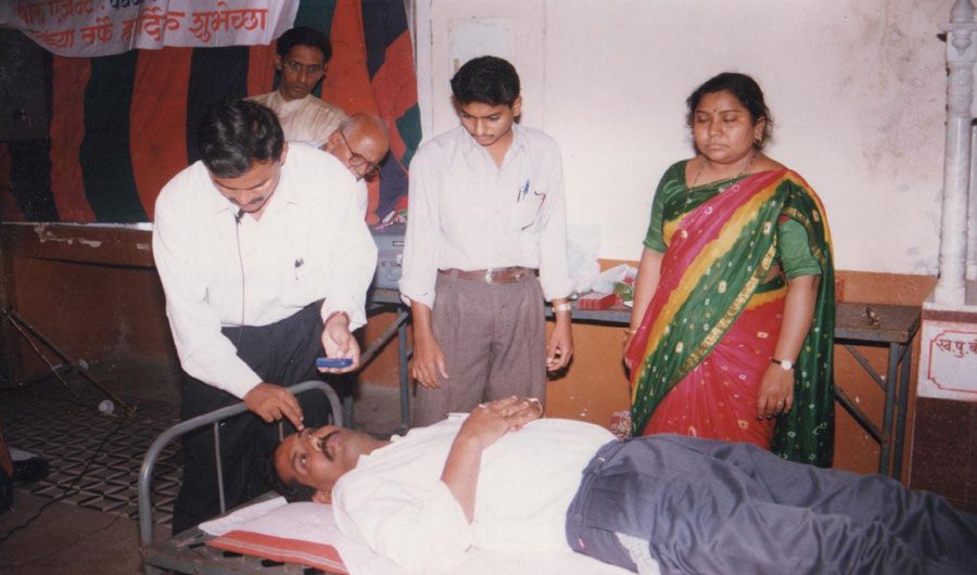 Eye examination at a village camp