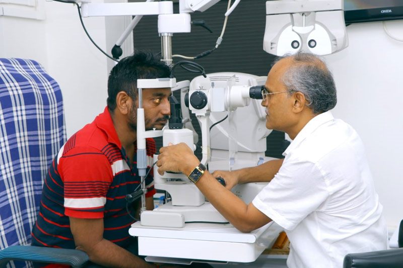 Eye examination at the slit lamp in Netrayu's diagnostics room